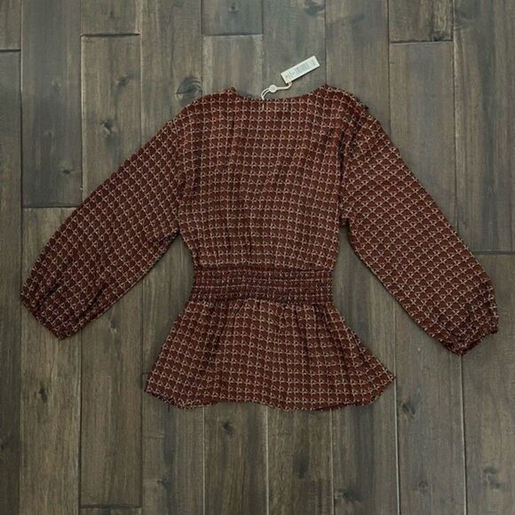 Max Studio Brown V Neck Long Sleeve Boho Tie Waist Blouse S NWT - Picture 6 of 6